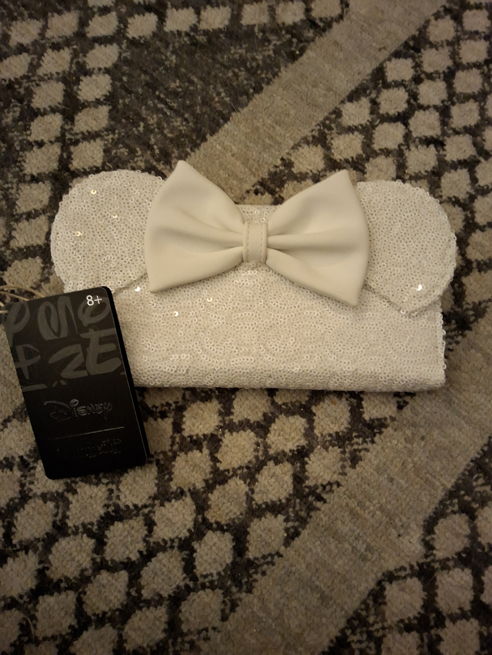 Disney White Sequin Minnie Ear Wallet with Bow
